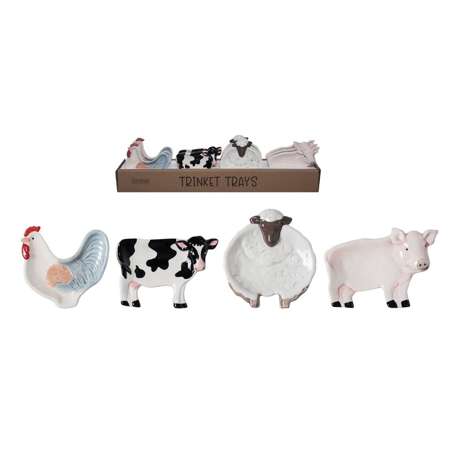 Transpac Dolomite Farm Animal Trinket Dish Assorted Styles