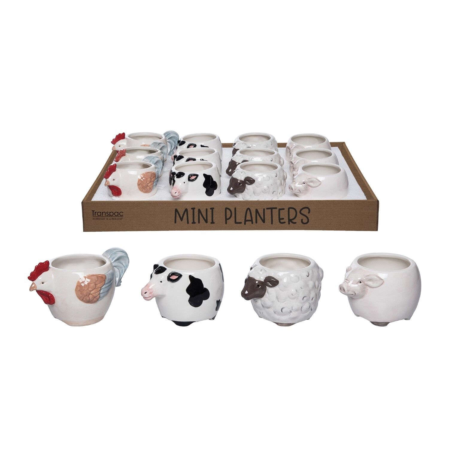 Transpac Dolomite Farm Animal Mini Pots Assorted Styles