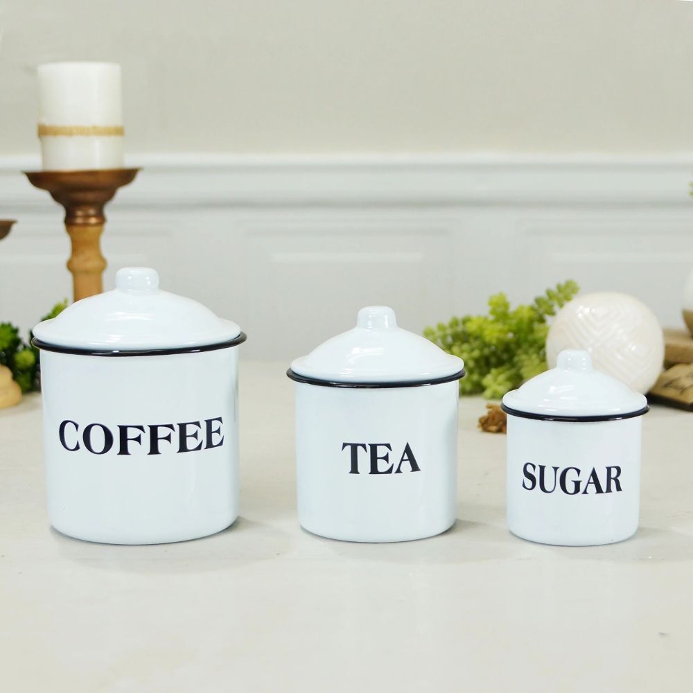 VIP Home & Garden Enamelware Canisters Coffee/Tea/Sugar, 3-Pk