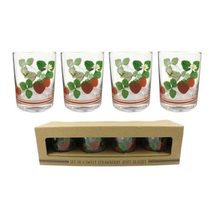 Transpac Glass Strawberry Juice Glasses, 4-Pk