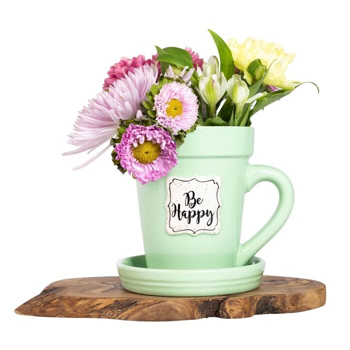 Divinity Boutique Green "Be Happy" Flower Pot Mug