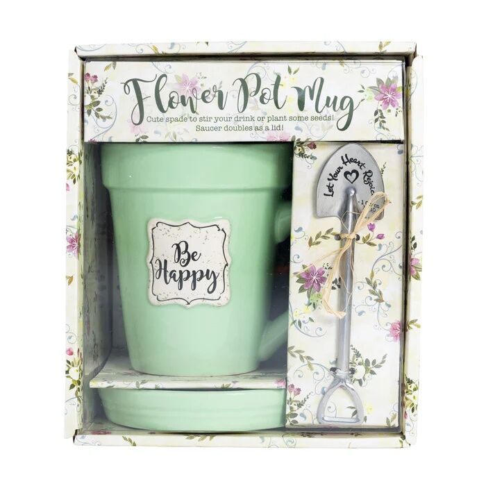 Divinity Boutique Green "Be Happy" Flower Pot Mug