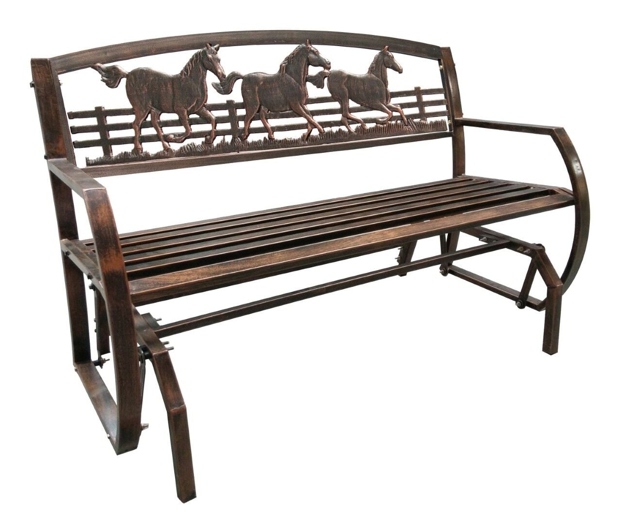 Leigh Country Double Glider Running Horses Metal Bench