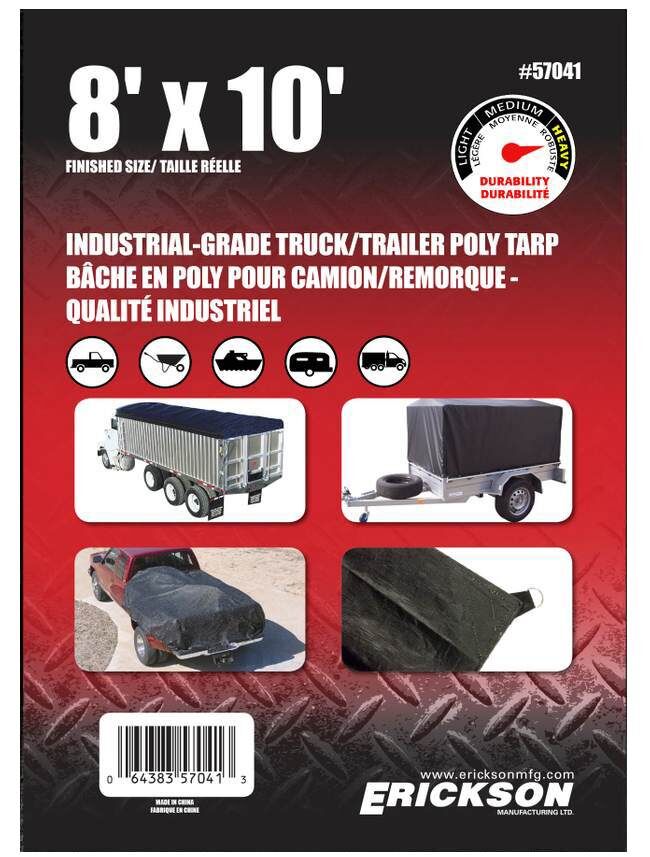 Erickson Industrial Grade Truck/Trailer Tarps - Black, 8 ft X 10 ft