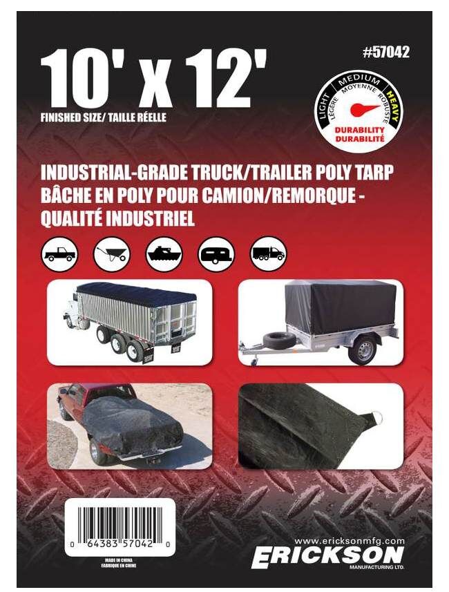 Erickson Industrial Grade Truck/Trailer Tarps - Black, 10 ft X 12 ft