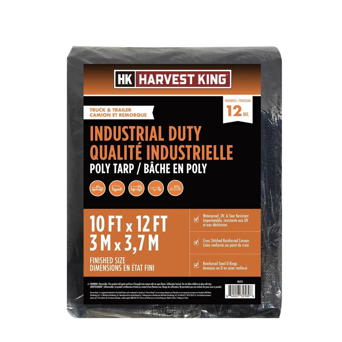 Harvest King Industrial Duty Poly Tarp, Black, 10 ft. x 12 ft.