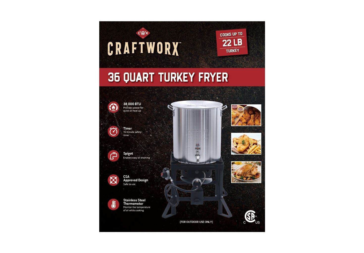 Craftworx Heavy Duty Turkey Fryer with Timer, 36-Qt
