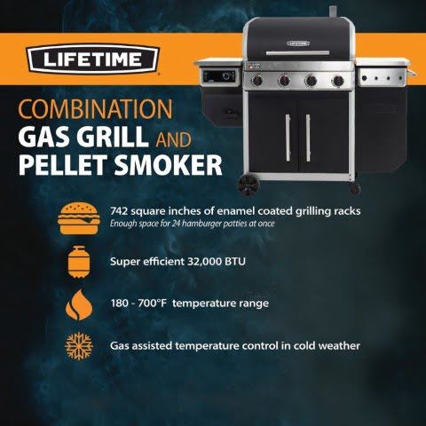 Lifetime 4-Burner Propane/Pellet Smoker Grill Combo