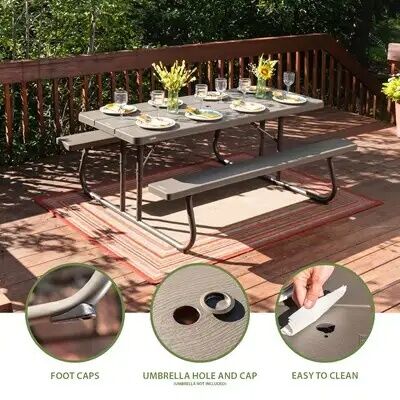 Lifetime Brown Classic Folding Picnic Table, 6 ft.