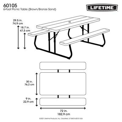 Lifetime Brown Classic Folding Picnic Table, 6 ft.