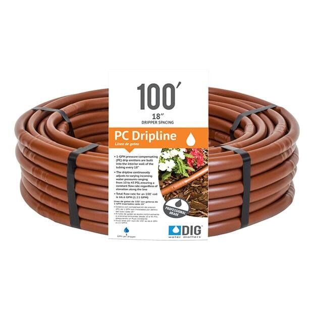 DIG Brown Earthline 12-In Spaced PC Dripline, 45 PSI, 1/2-In x 100-Ft