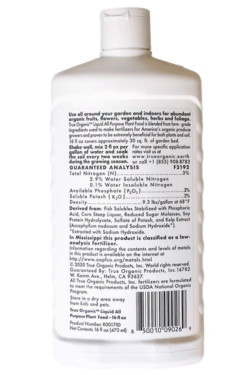 True Organic All Purpose Liquid Fertilizer Plant Food, 16-Oz