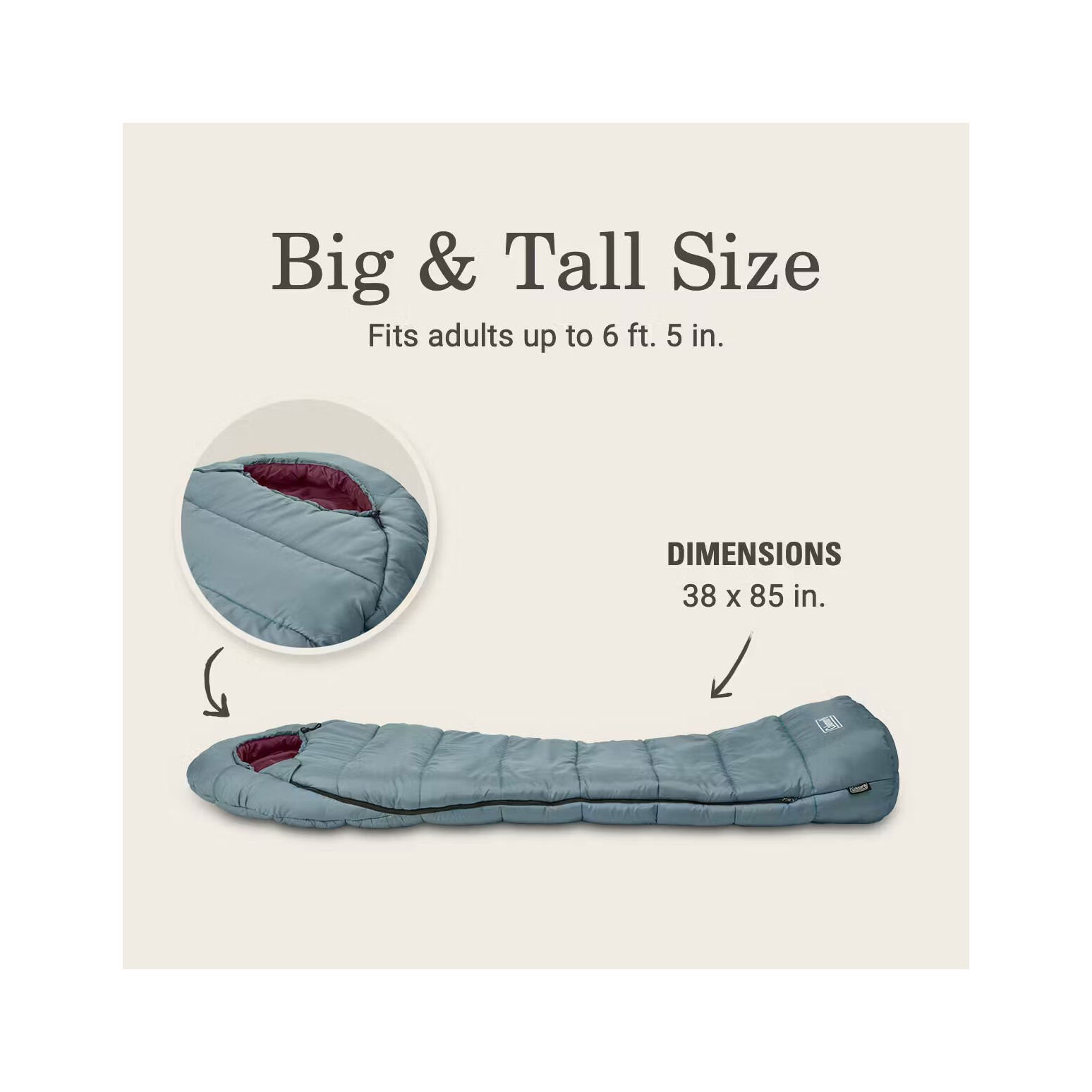 Coleman Tidelands 50° Big Tall Gray Mummy Sleeping Bag