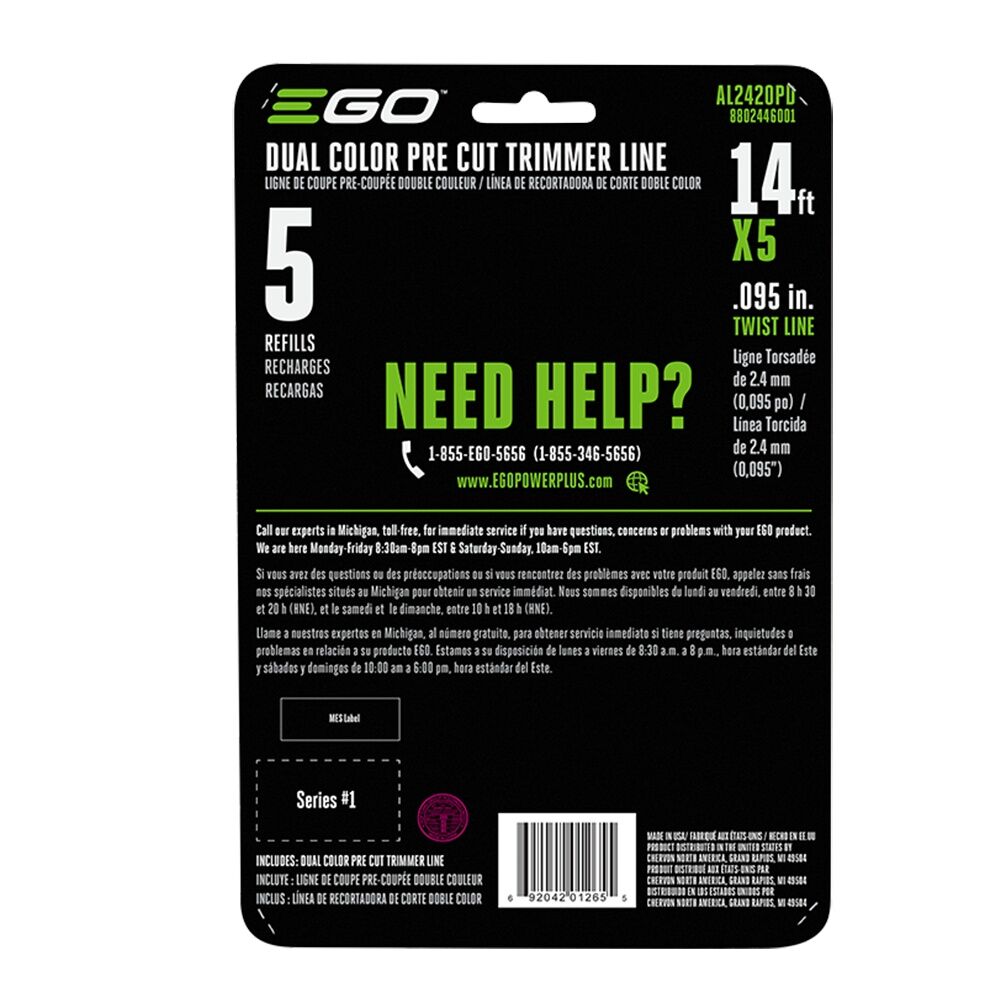 EGO POWER+ Dual Color Pre-Cut Trimmer Line, .095-In X 14-Ft