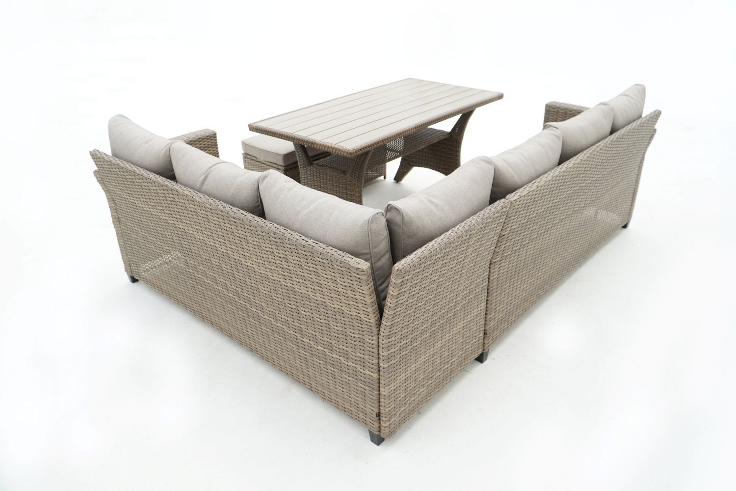 Country Supplier Outdoor Wicker Sectional Sofa & Ottoman Set with Table Cream