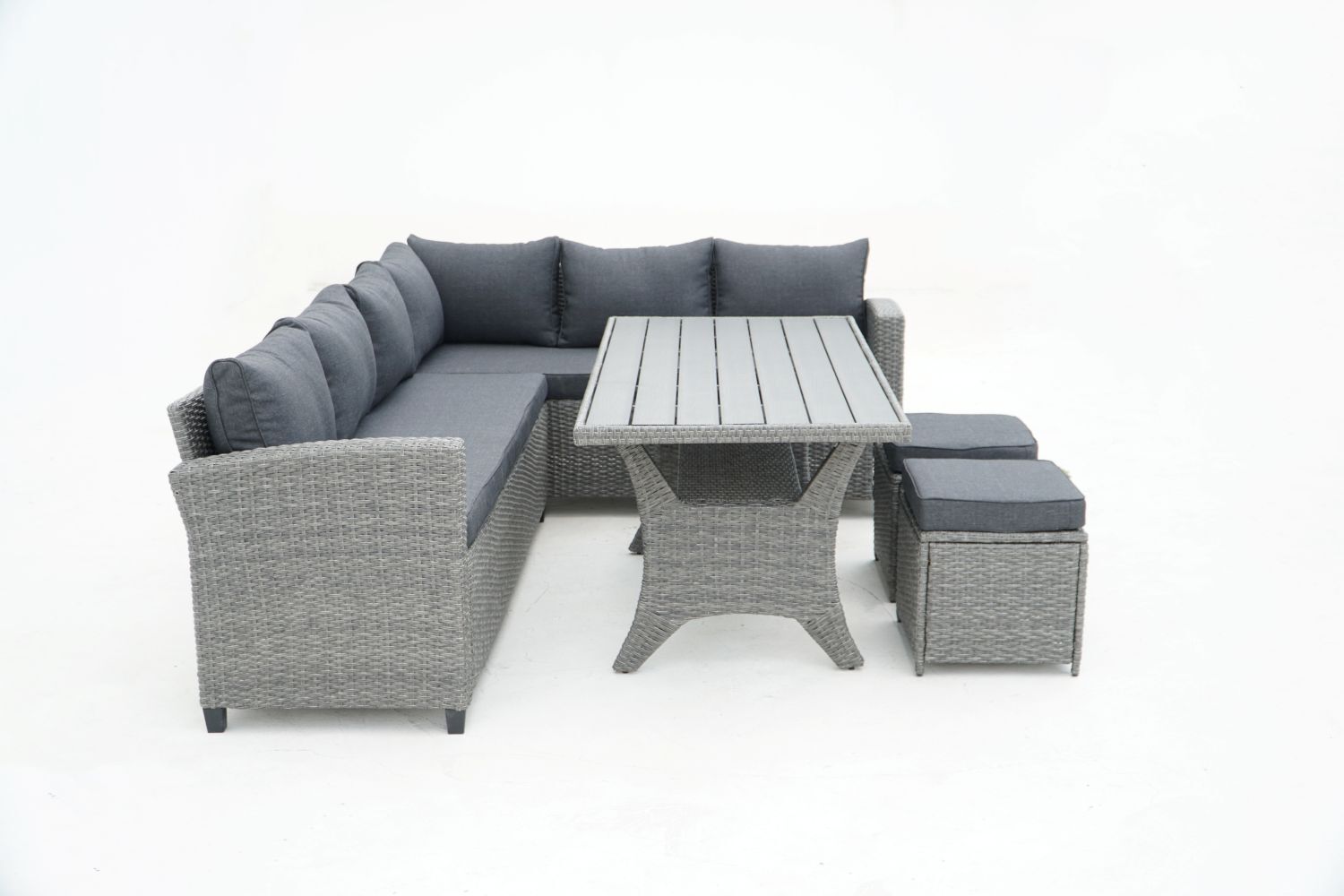 Country Supplier Outdoor Wicker Sectional Sofa & Ottoman Set with Table Grey