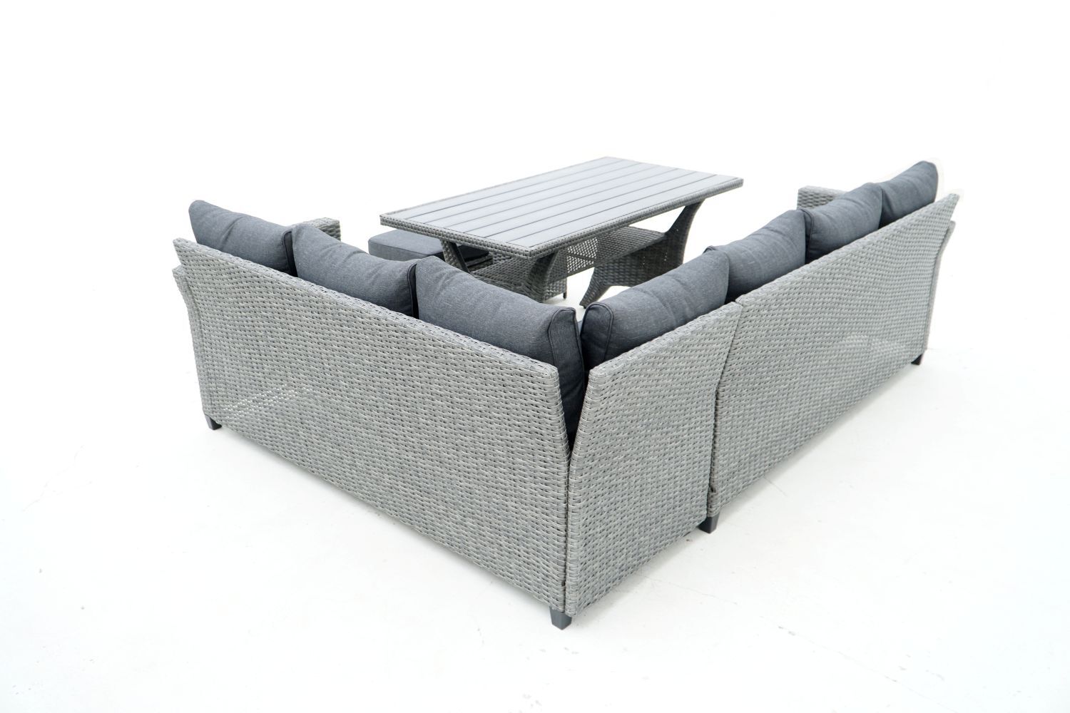 Country Supplier Outdoor Wicker Sectional Sofa & Ottoman Set with Table Grey