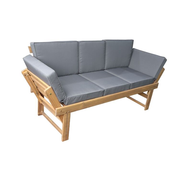 DEKO Living Acacia Wood Bench with Center Table and Armrests
