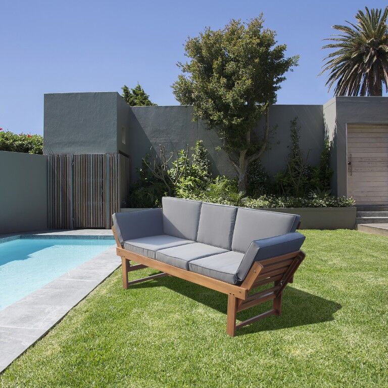 DEKO Living Acacia Wood Bench with Center Table and Armrests