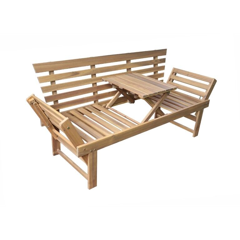 DEKO Living Acacia Wood Bench with Center Table and Armrests
