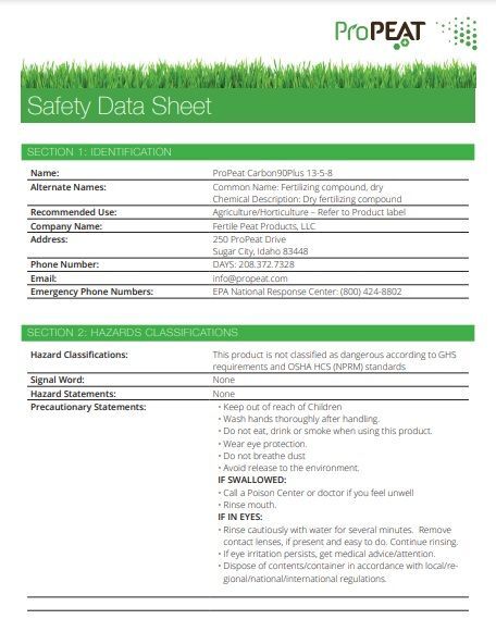 ProPEAT Carbon90PLUS 13-5-8 Peat Based Fertilizer, 50-Lb