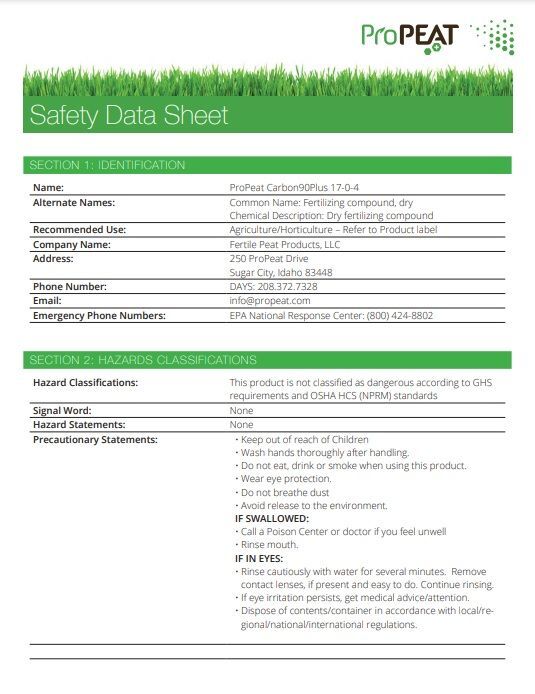 ProPEAT Carbon90PLUS 17-0-4 Peat Based Fertilizer, 50-Lb