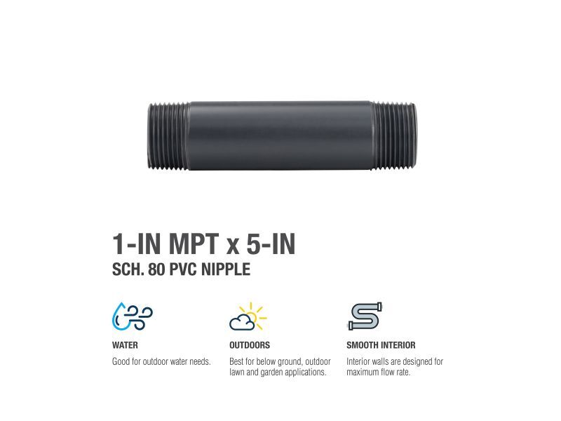 BK Products Schedule 80 PVC Nipple, 1-In MIP X 5-In