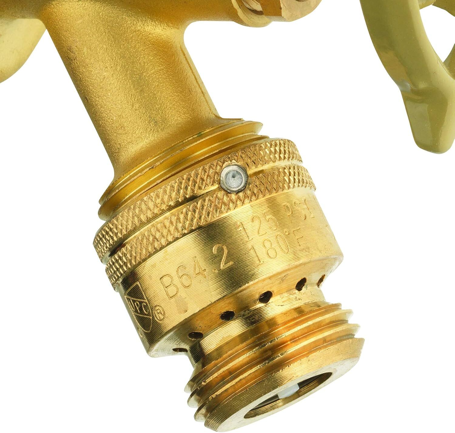 Homewerks Brass Vacuum Breaker Hose Bib Backflow Preventer, 3/4-In