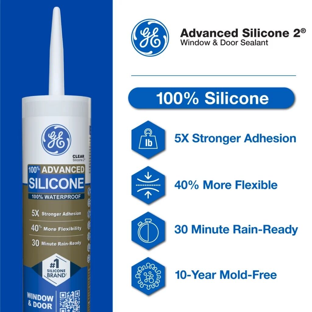 GE White Advanced Silicone 2 Window & Door Sealant, 10-Oz