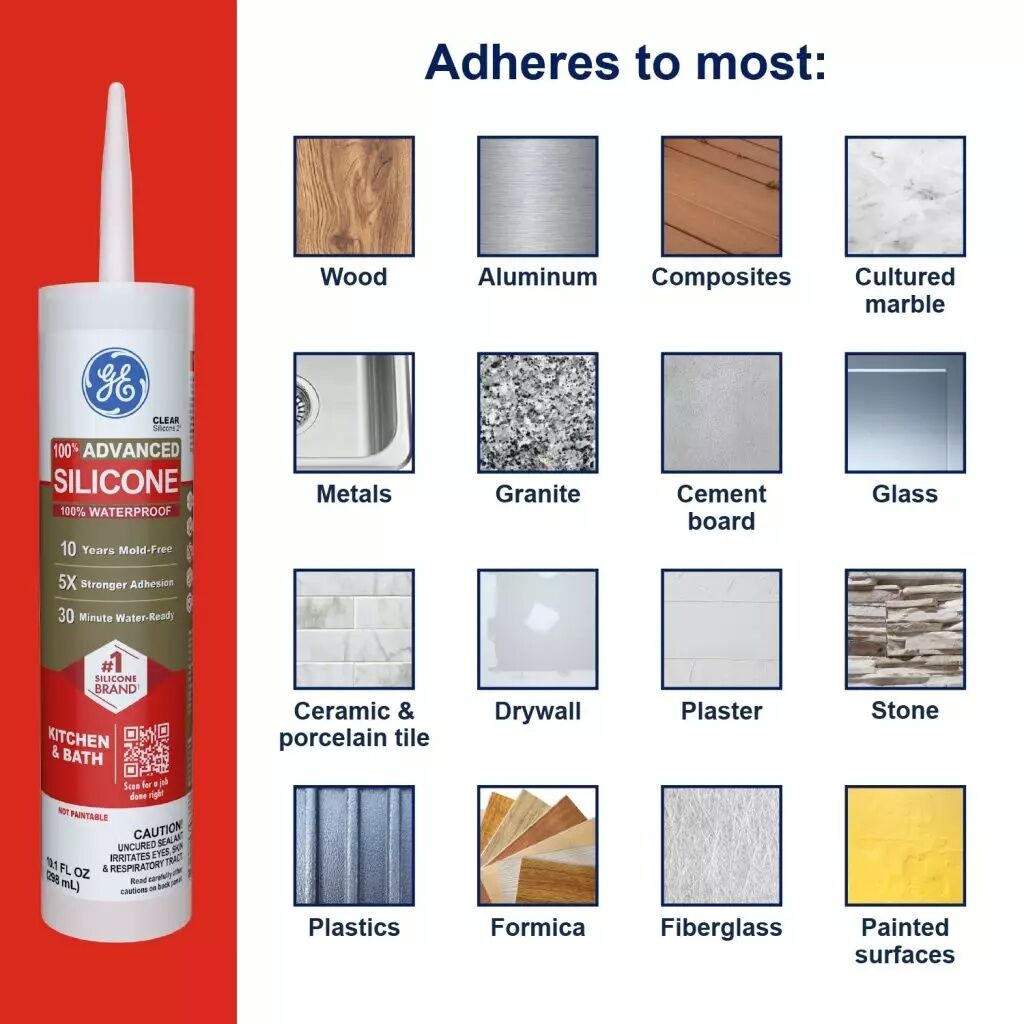 GE Advanced Silicone 2 Kitchen & Bath Sealant, 10.1-Oz