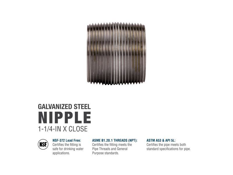 BK Products Galvanized Steel Schedule 40 Nipple, 1 1/4-In X Close