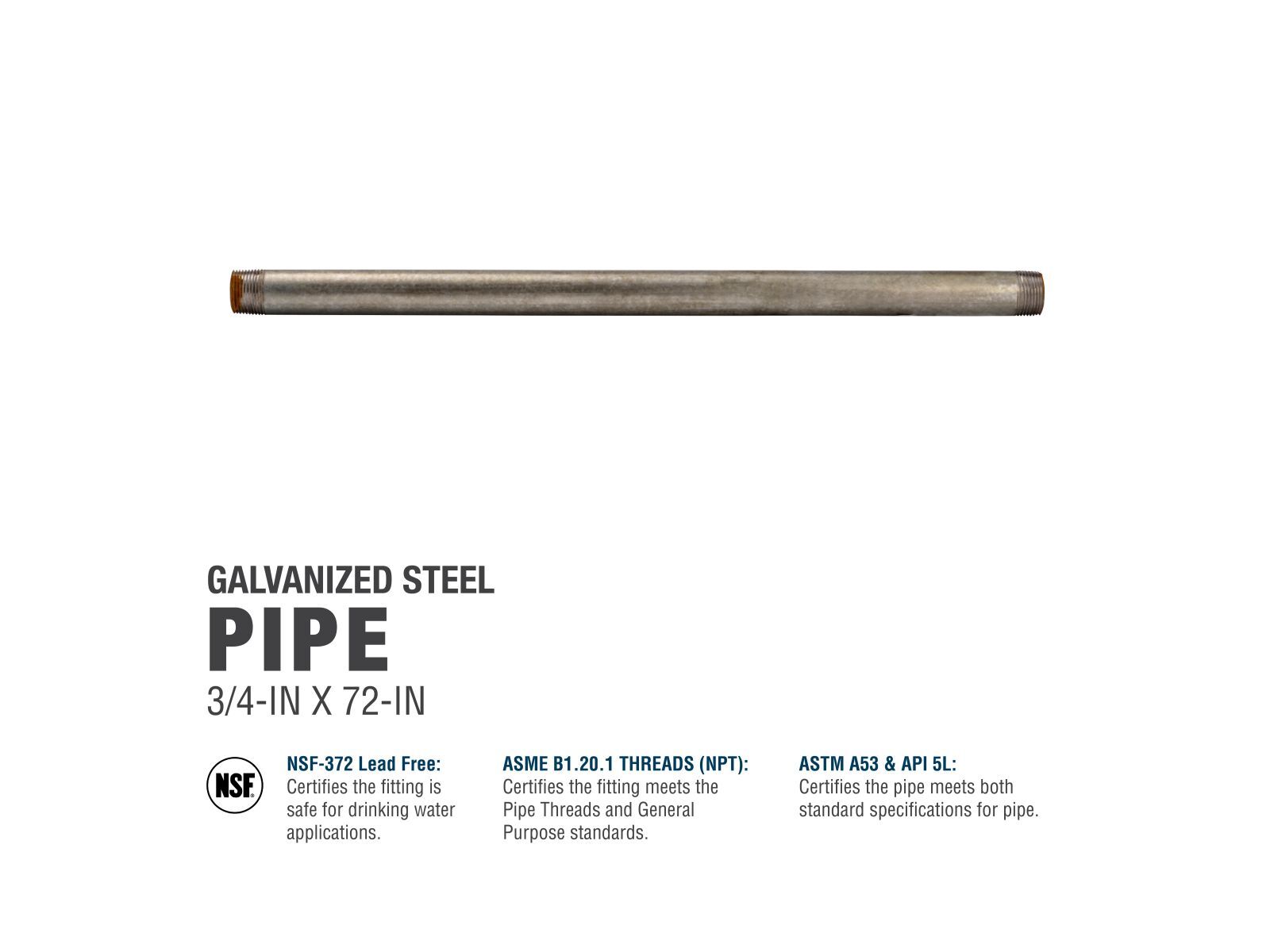 Southland Galvanized Steel Schedule 40 Pipe, 3/4-In x 72-In