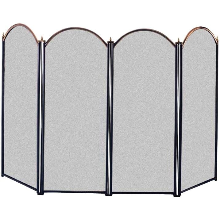 Panacea Black & Antique Brass 4-Panel Fireplace Screen, 32-In x 48-In