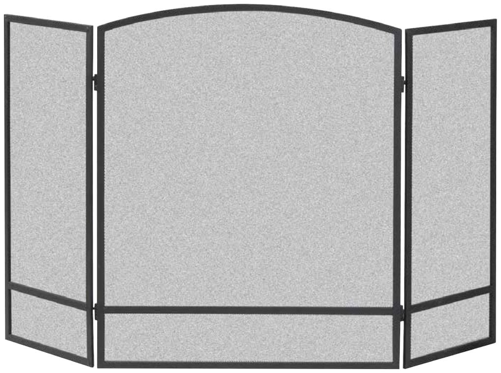 Panacea Arched Black 3-Panel Fireplace Screen With Bar, 30-In x 48-In