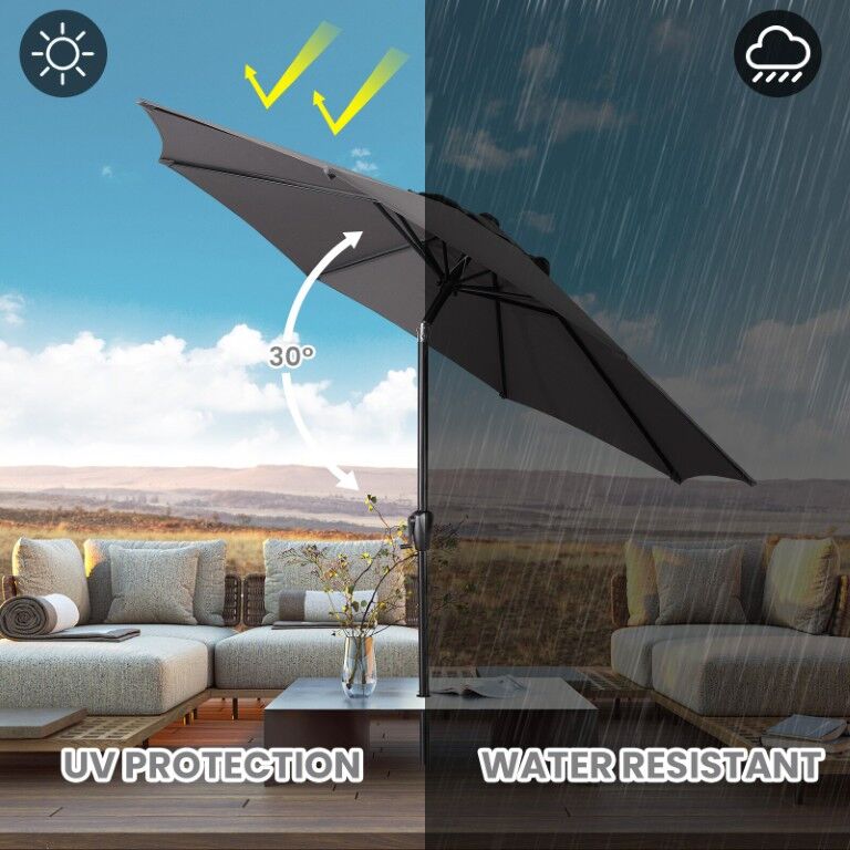 Sun-Ray Gray Market Patio Umbrella, 9-Ft