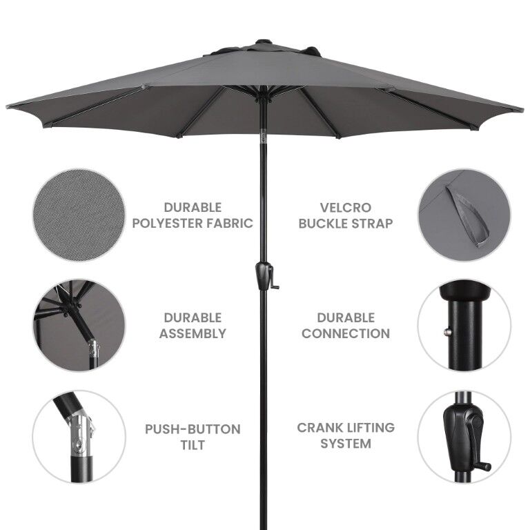 Sun-Ray Gray Market Patio Umbrella, 9-Ft