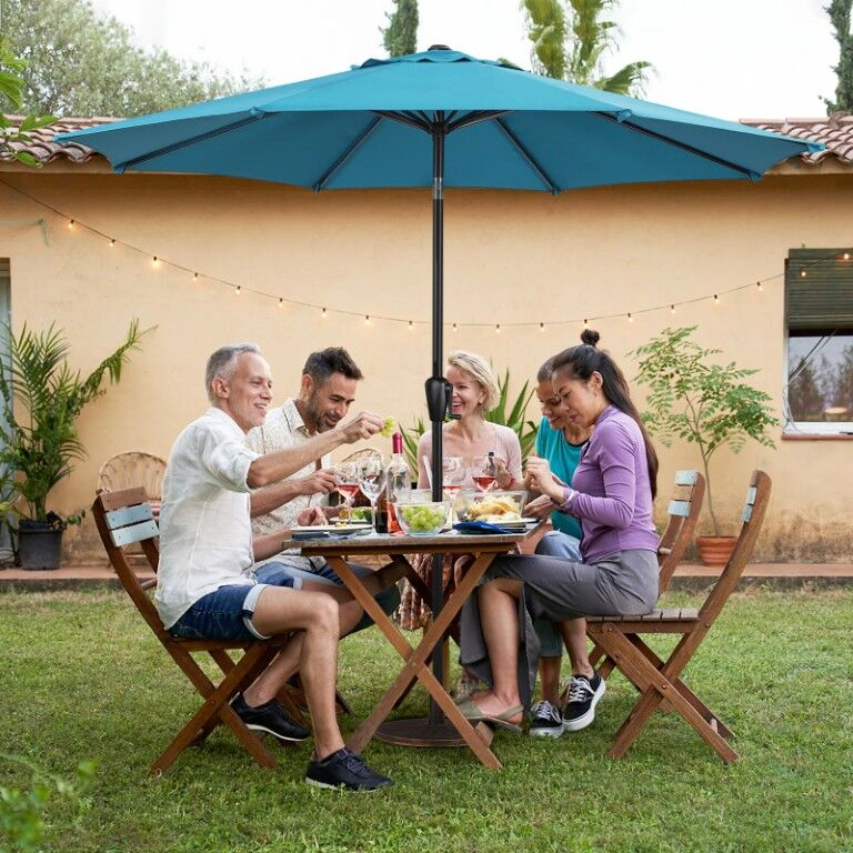 Sun-Ray Teal Market Patio Umbrella, 9-Ft