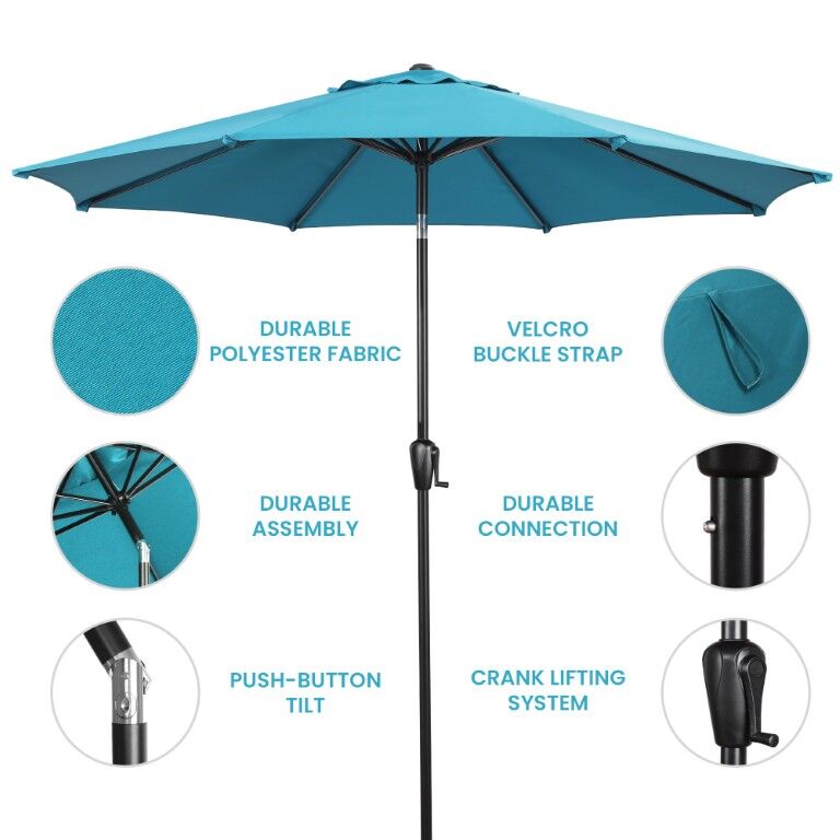 Sun-Ray Teal Market Patio Umbrella, 9-Ft