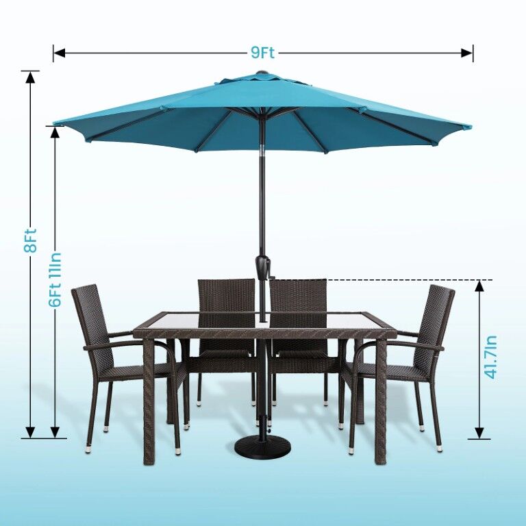 Sun-Ray Teal Market Patio Umbrella, 9-Ft