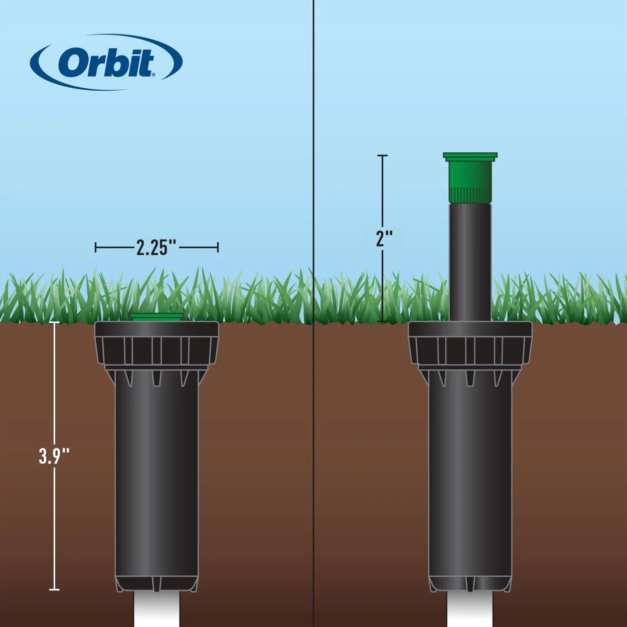 Orbit Professional Hard Top 2-In Pop-Up 0°-360° Pattern Spray Head Sprinkler, 15-Ft