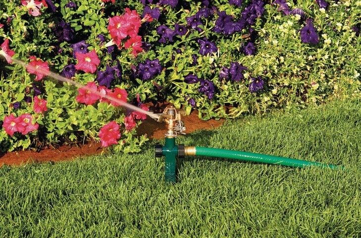 Orbit 1/2-In Brass 0°-360° Pattern Impact Sprinkler On Metal Step Spike, 45-Ft