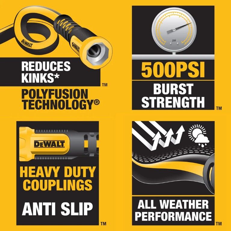 DEWALT Professional Grade Heavy-Duty Water Hose, 500 PSI, 5/8-In x 50-Ft