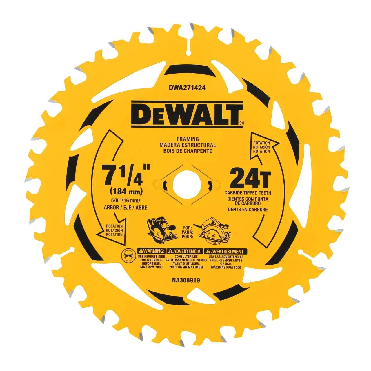 DEWALT Circular Saw Blade, 24T, 7 1/4 in.
