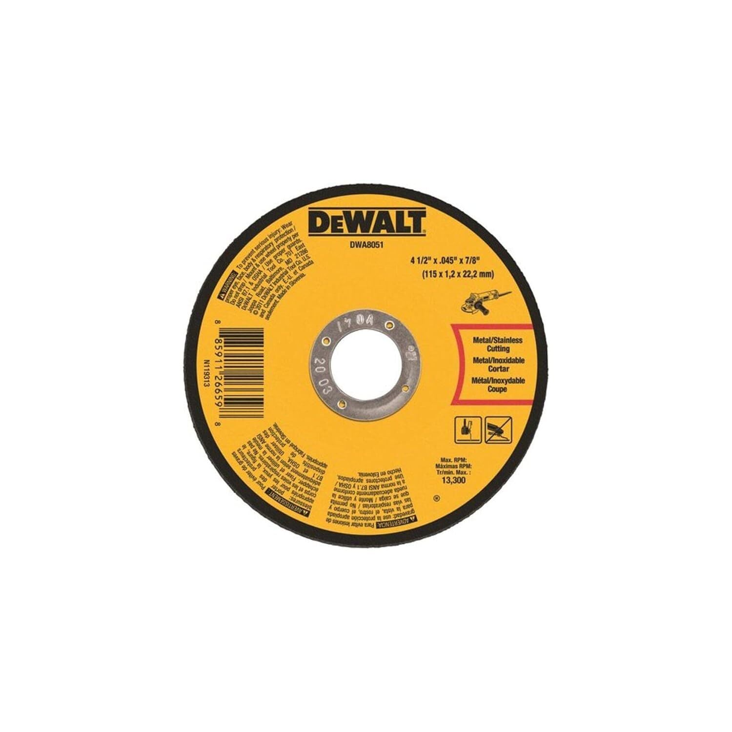 DEWALT Type 1 General Purpose Metal Cut-Off Wheel, 4 1/2 in. x 0.045 in. x 7/8 in., 10 Pack