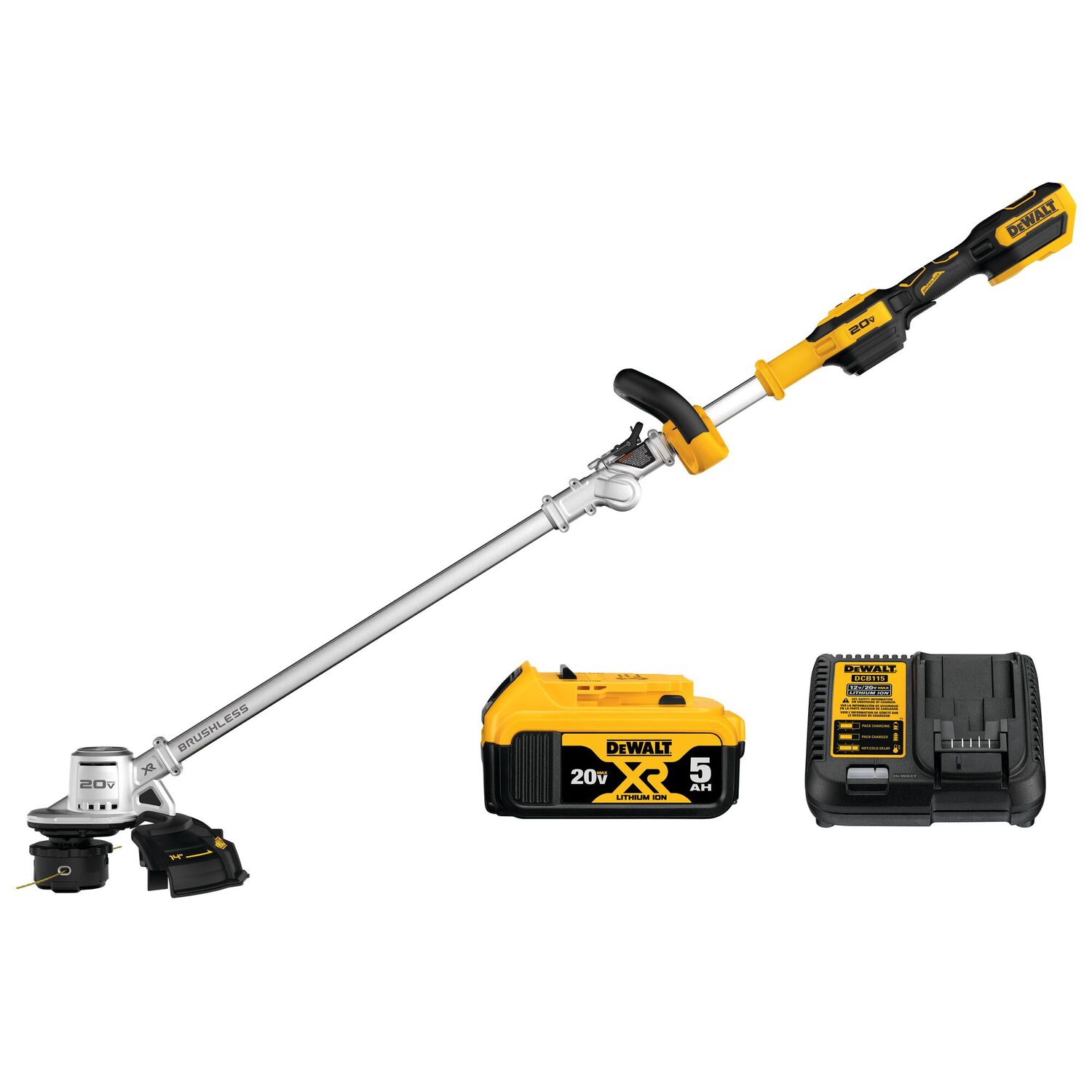 DEWALT 20-V Max Battery Powered Brushless Folding String Trimmer Kit, 14 in.