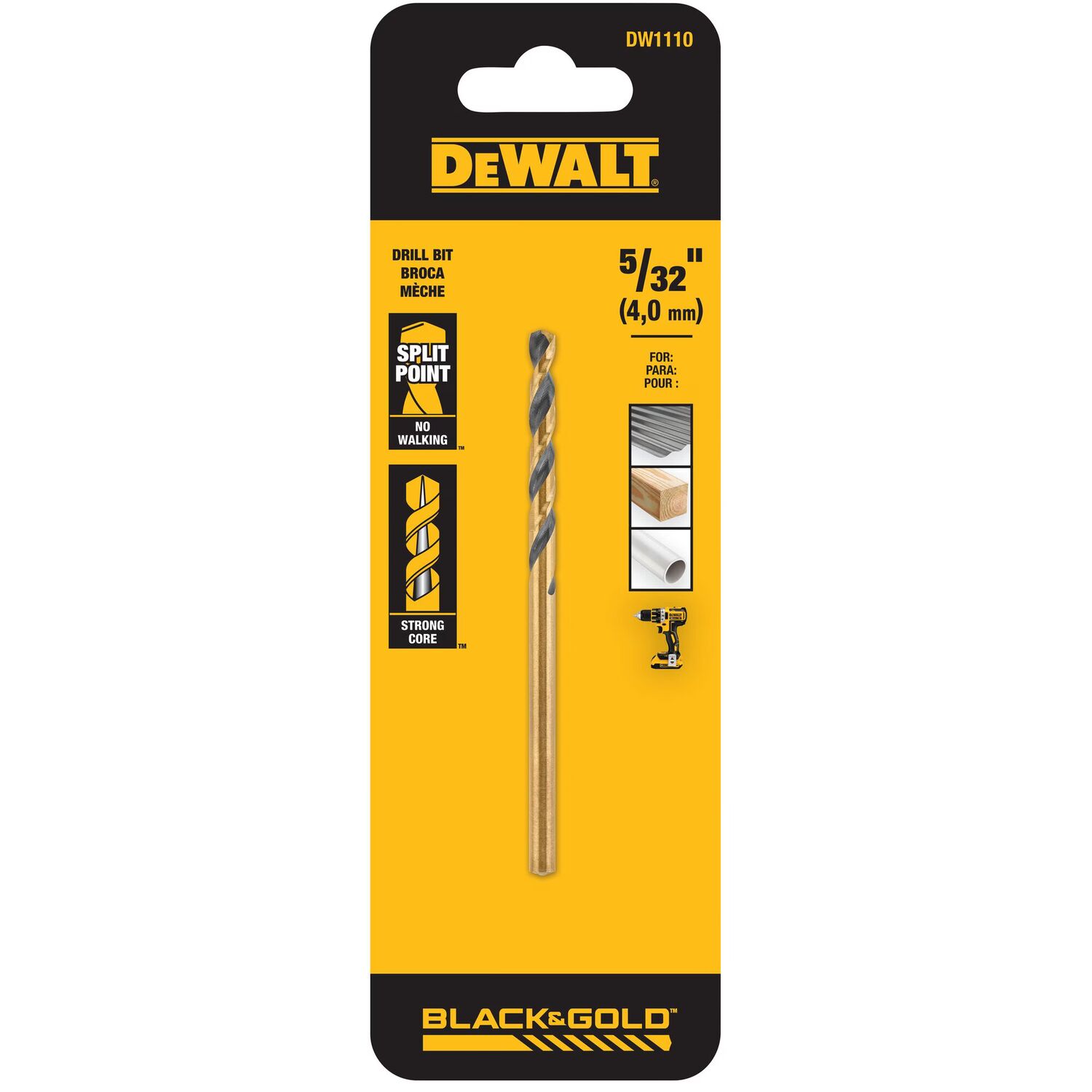 DEWALT Black Oxide Split Point Drill Bit, 5/32-In