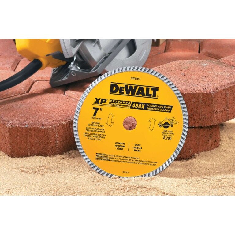 DEWALT XP Turbo Masonry Cutting Wet/Dry Diamond Blade, 7-In x 5/8-In