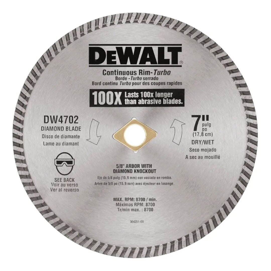 DEWALT XP Turbo Masonry Cutting Wet/Dry Diamond Blade, 7 in. x 5/8 in.
