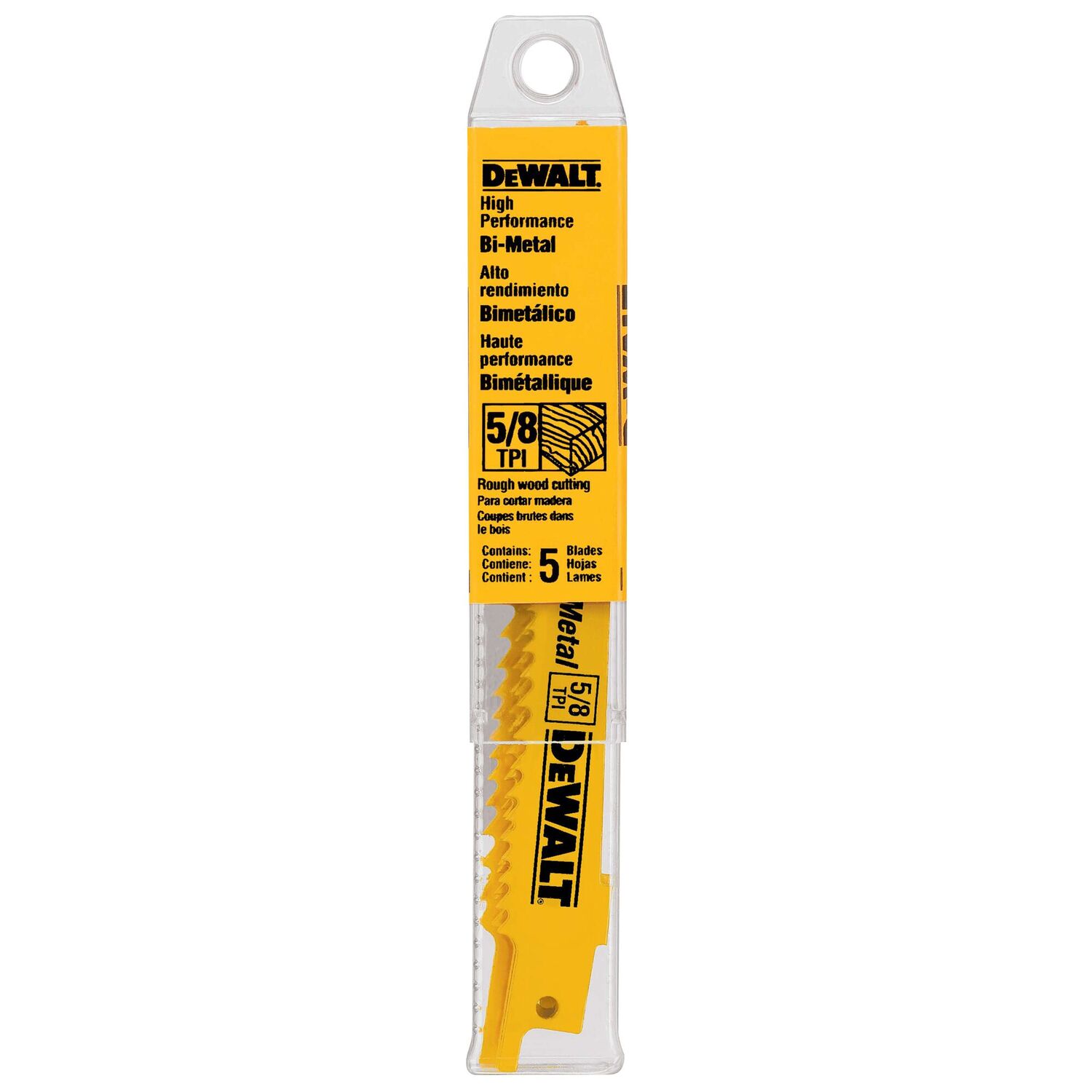 DEWALT Bi-Metal Taper Back Reciprocating Saw Blade, 5/8 TPI, 12-In, 5-Pk