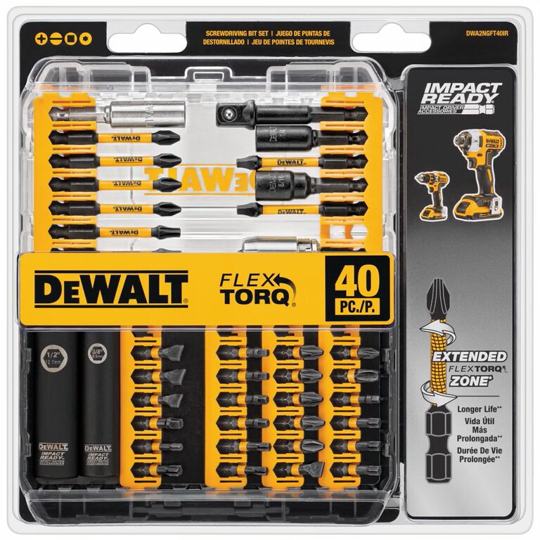 DEWALT FlexTorq Impact Ready Screwdriving Bit Set With ToughCase+, 40-Pc